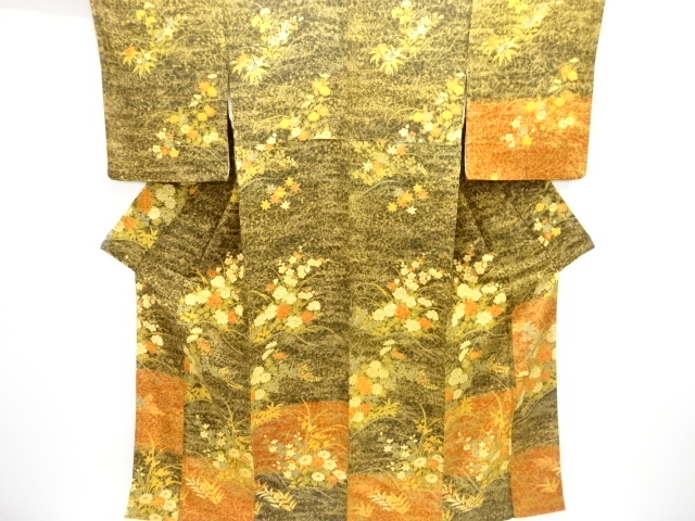 JAPANESE KIMONO / TSUKESAGE KOMON / CHIRIMEN / FLOWER & PLANT